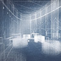 Laser- Linienskizze des Innenraums der entstehenden Begräbniskirche