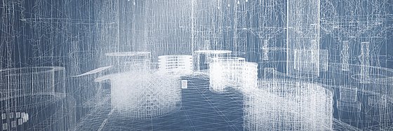 Laser- Linienskizze des Innenraums der entstehenden Begräbniskirche