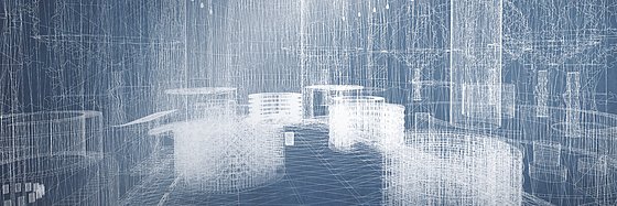 Laser- Linienskizze des Innenraums der entstehenden Begräbniskirche